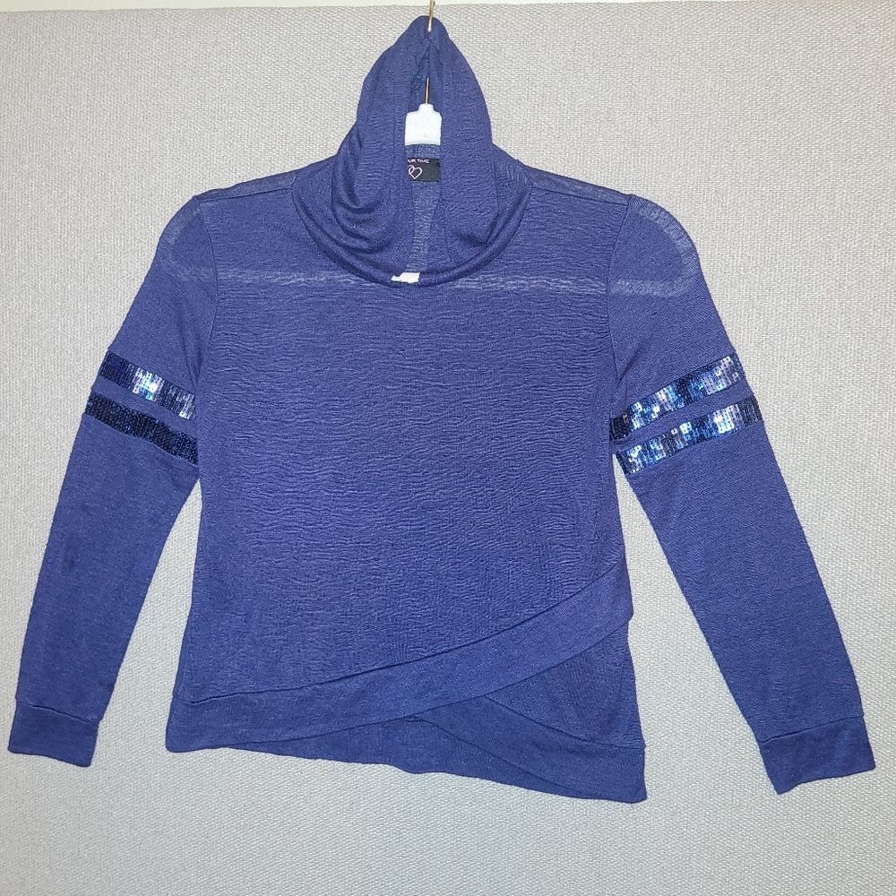 It's Our Time Thin Blue with Sequin Stripes Hooded Top